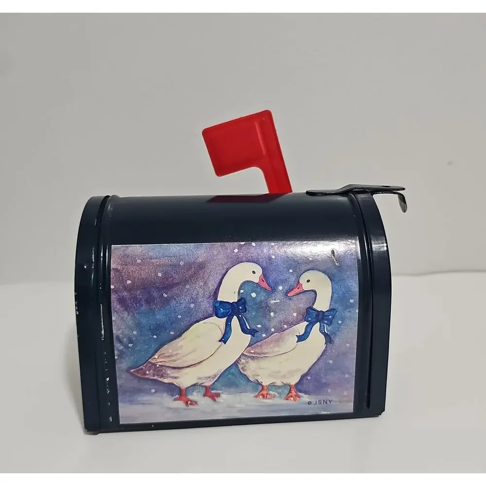 Country Blue Ribbon Geese Decorative Mailbox Cottagecore Goose Grannycore